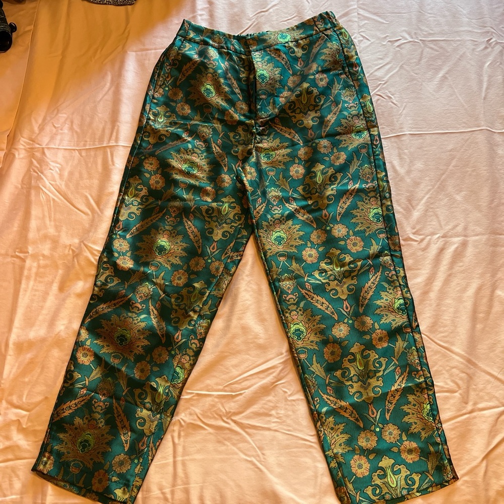 Floral Patterned Women's Satin Slacks